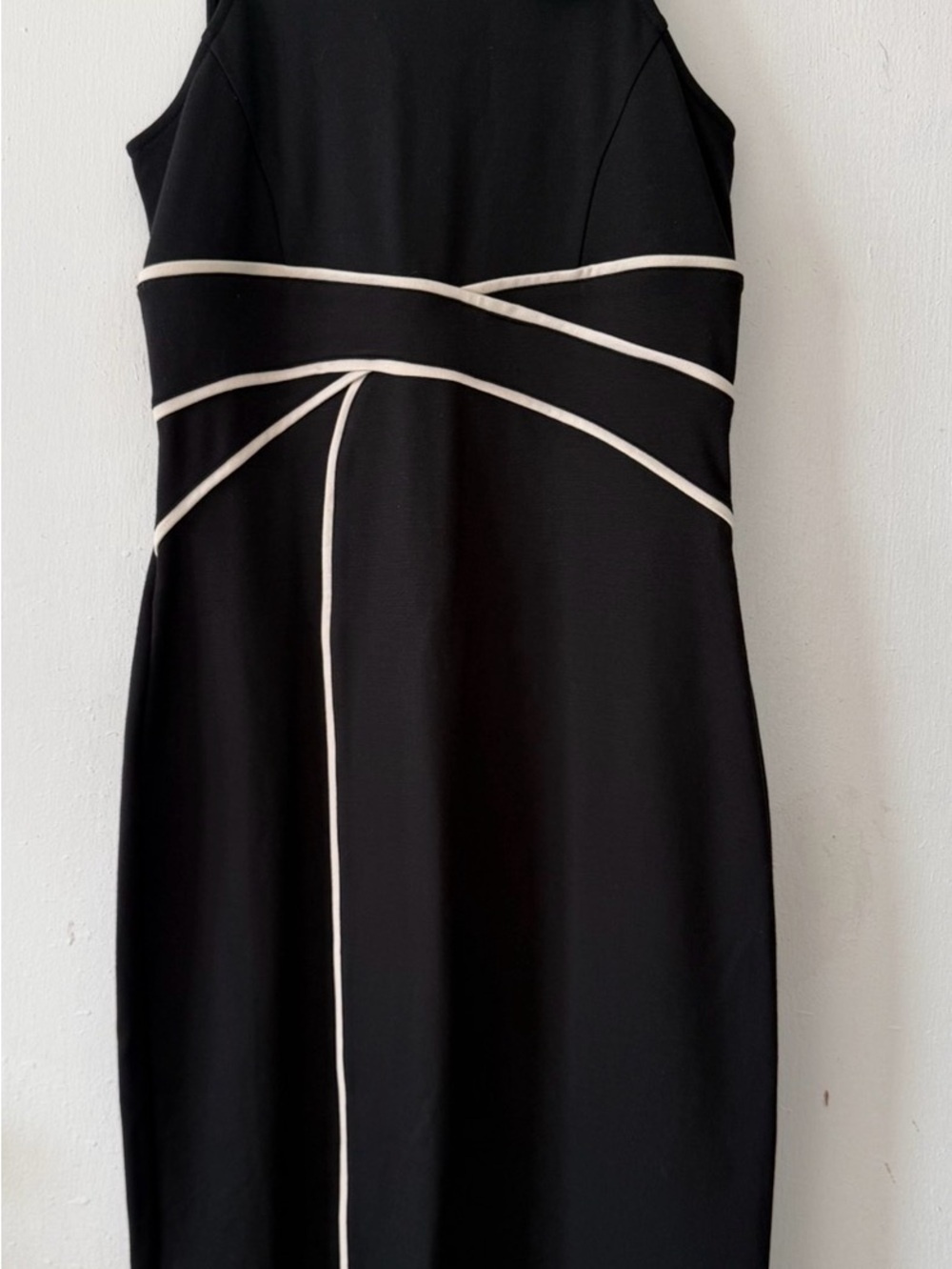Maeve Black Sheath Dress with White Piping Accents